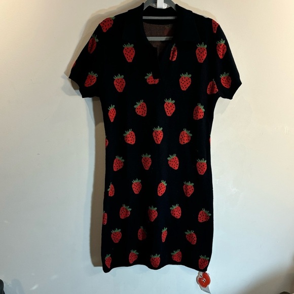 CIDER Sz 0XL Dress Polo Style Collar Strawberry Pattern Knit Short Sleeve NEW - Picture 2 of 10